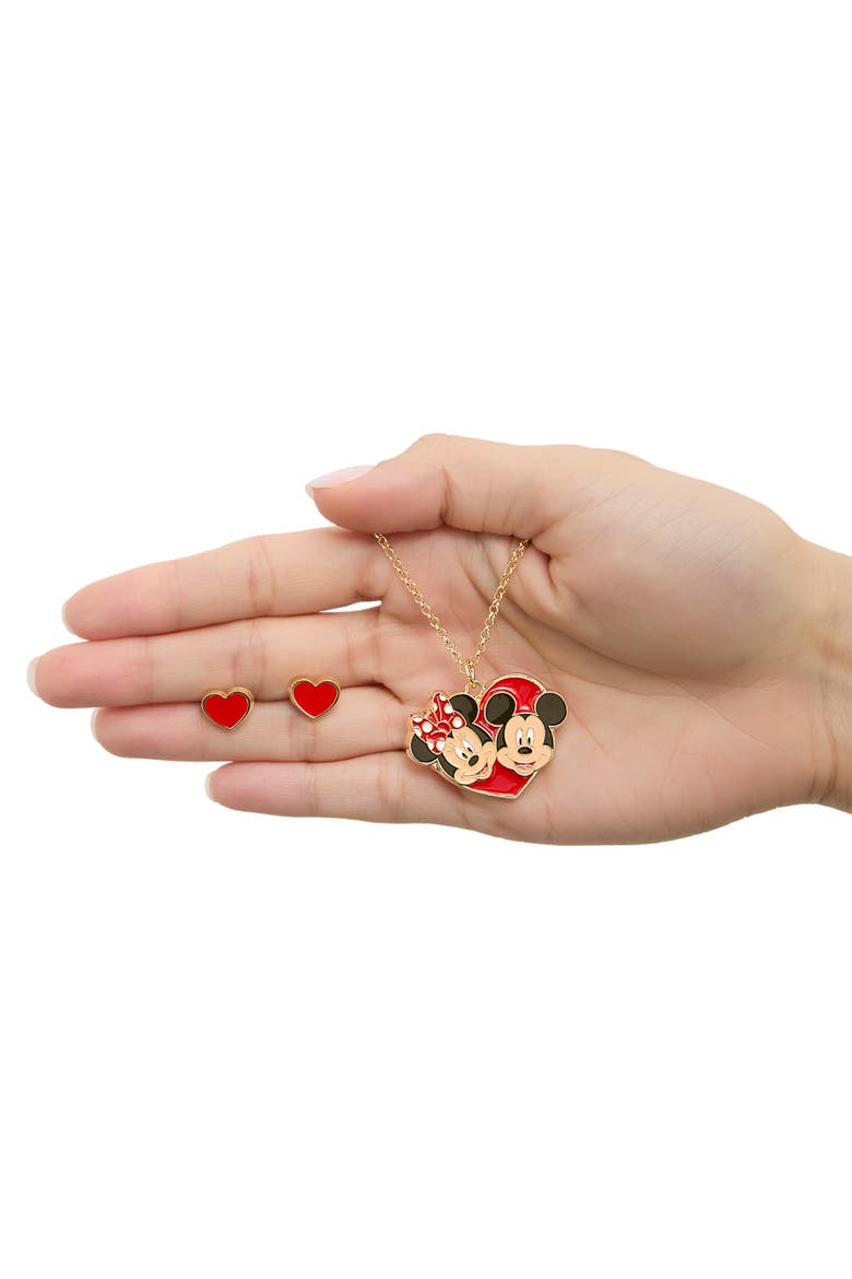 Mickey & Minnie Heart Necklace and Stud Earrings Set, Alternate, color, Red/Black
