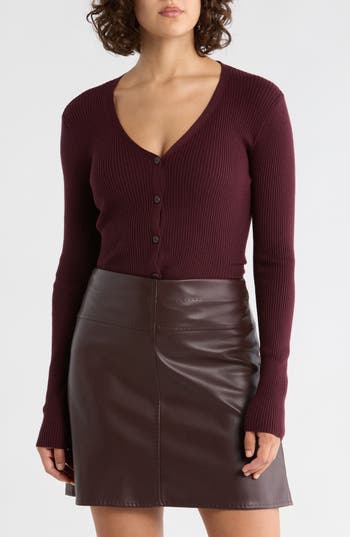 Max Studio V-neck Cardigan V-neck Cardigan In Burgundy