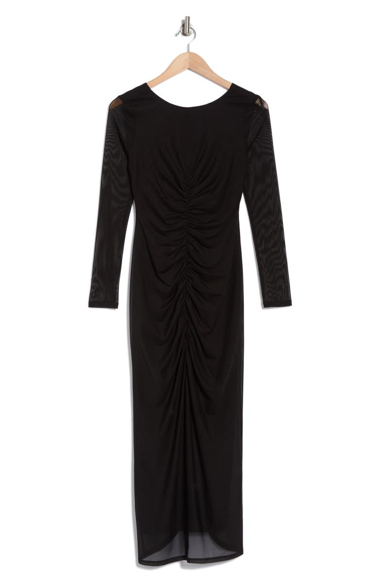DONNA MORGAN FOR MAGGY Long Sleeve Ruched Mesh Maxi Dress, Alternate, color, 