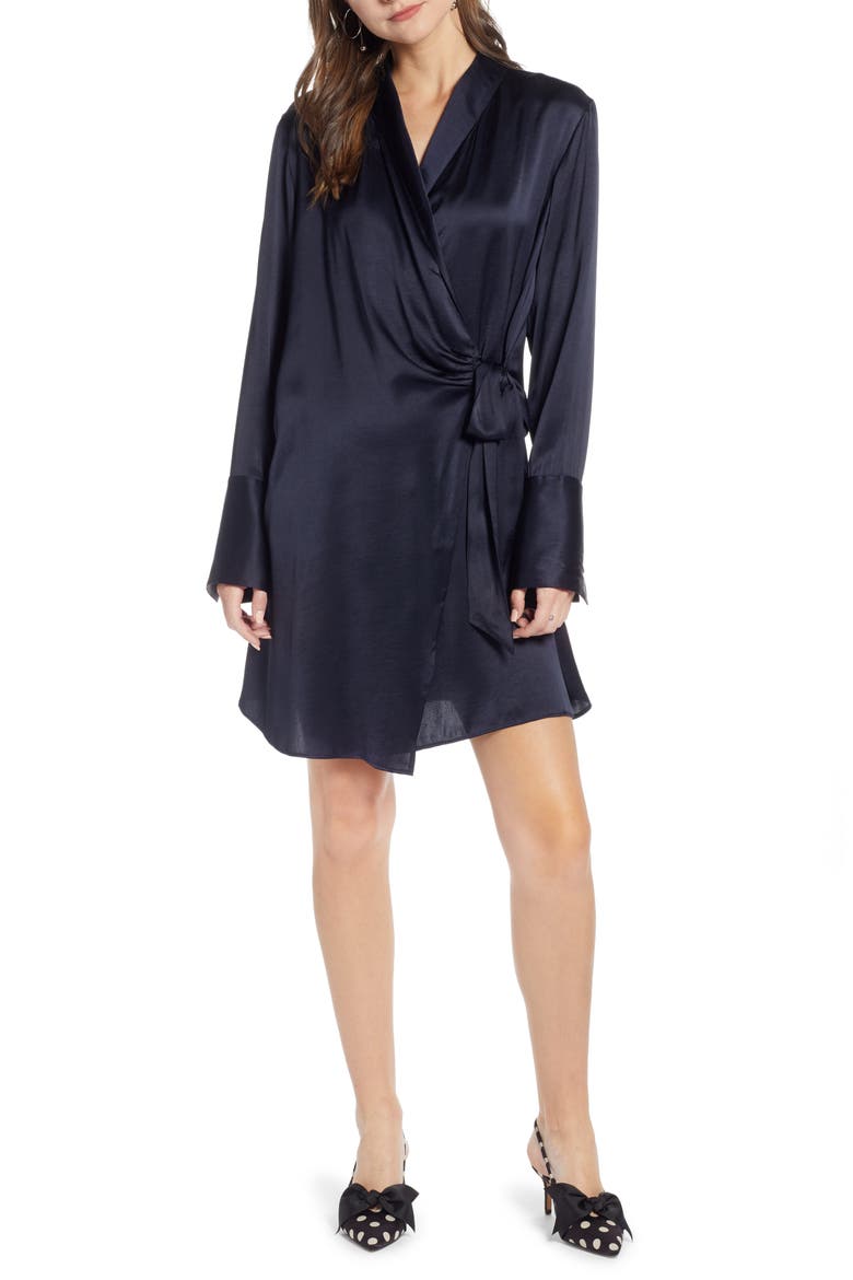 Tie Front Dress (Nordstrom Exclusive), Main, color, NAVY NIGHT