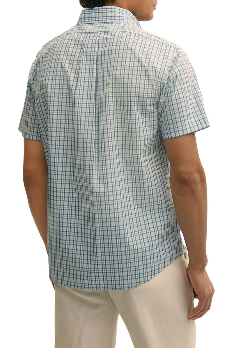 Brooks Brothers Friday Regular Fit Plaid Short Sleeve Cotton Poplin Button-Down Shirt, Alternate, color, Aquaesquechk