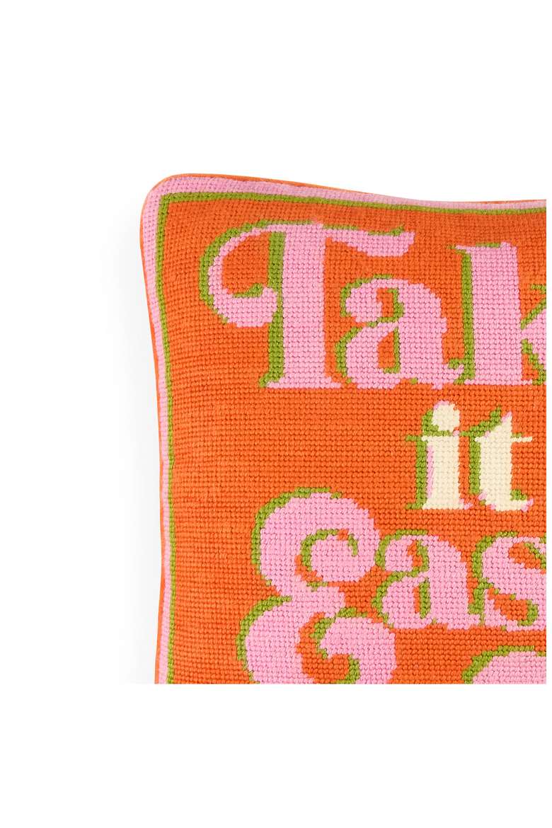 Take It Easy Needlepoint Pillow, Alternate, color, Orange / Pink / Green