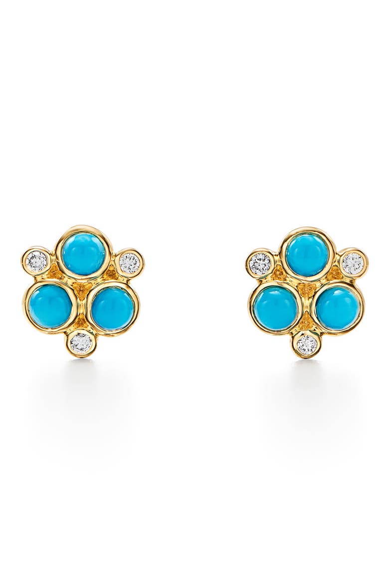 Trio Turquoise & Diamond Stud Earrings, Main, color, YELLOW GOLD