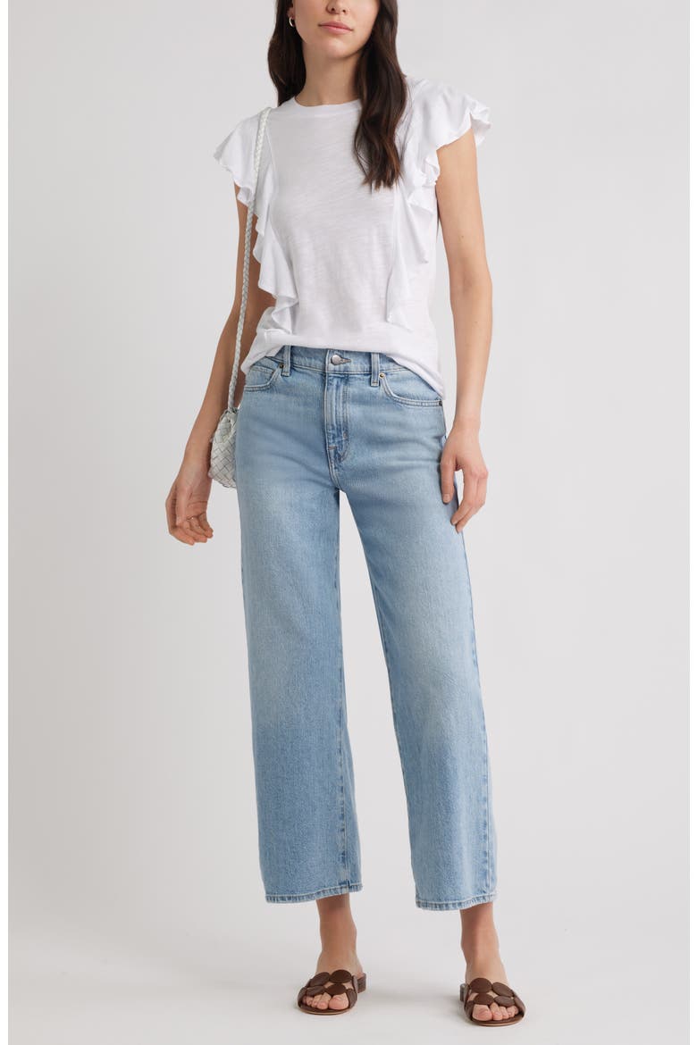 Cascade Ruffle Cotton Blend Top, Alternate, color, WHITE
