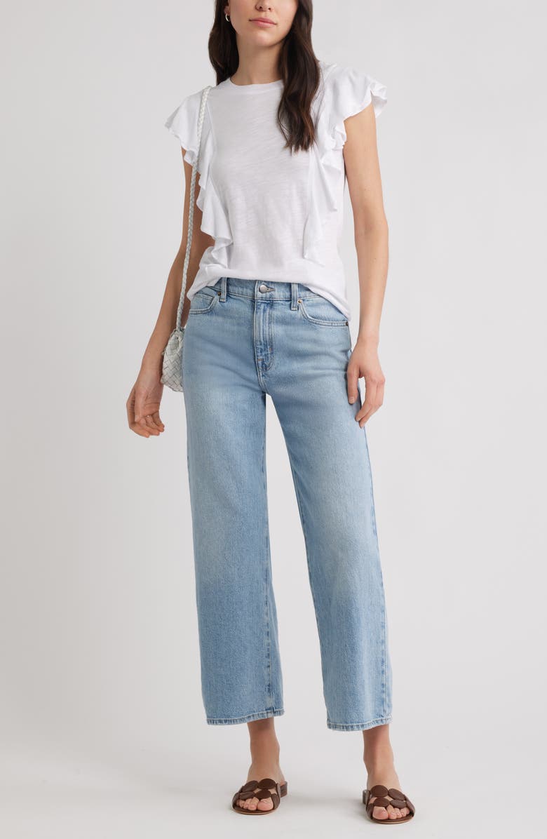 Caslon<sup>®</sup> Cascade Ruffle Cotton Blend Top, Alternate, color, White