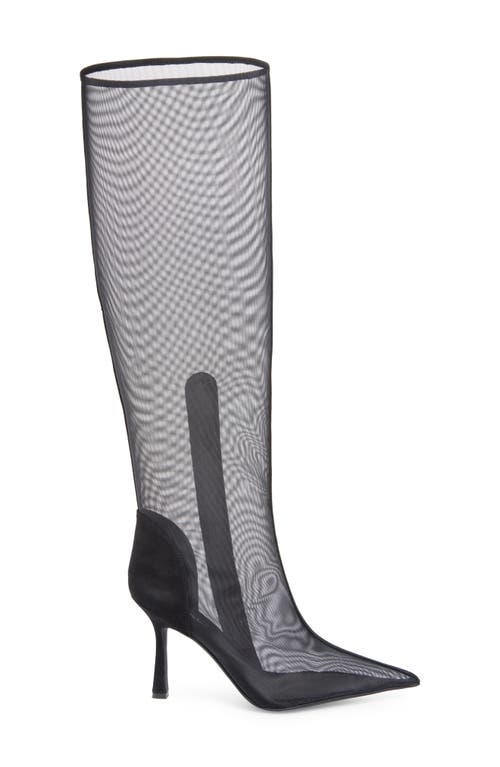Shop Jeffrey Campbell Peepshow Pointed Toe Knee High Boot In Black Suede Mesh Combo