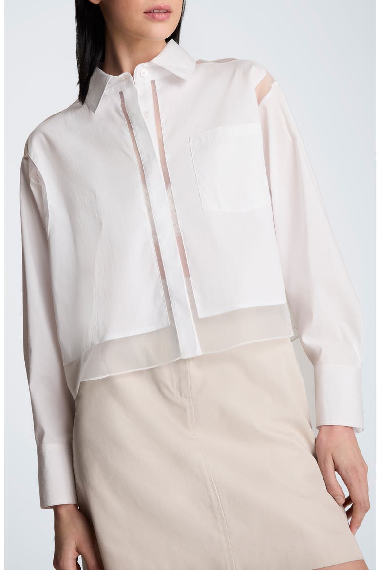 Sheer Panel Crop Shirt, Main, color, PURE WHITE