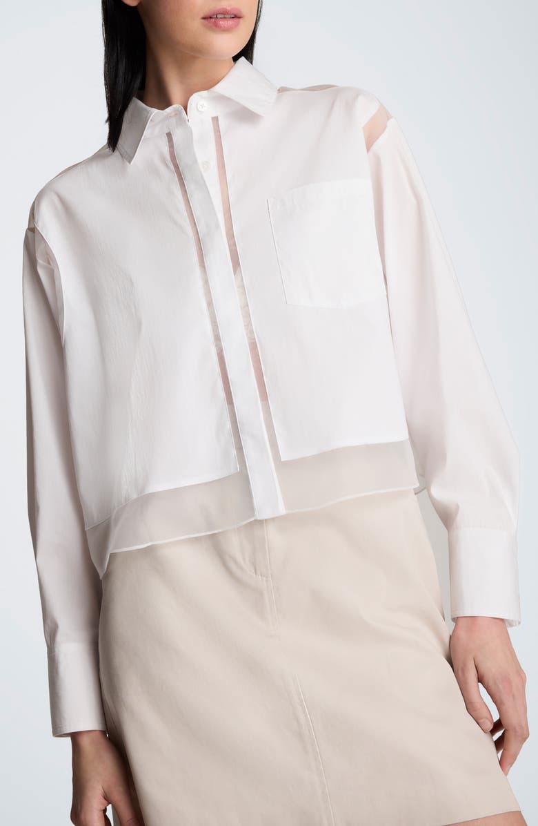 Kenneth Cole Sheer Panel Crop Shirt, Main, color, Pure White