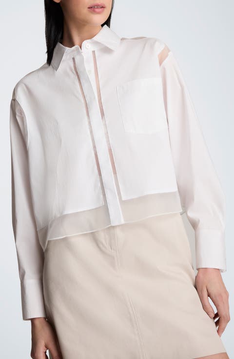 Sheer Panel Crop Shirt