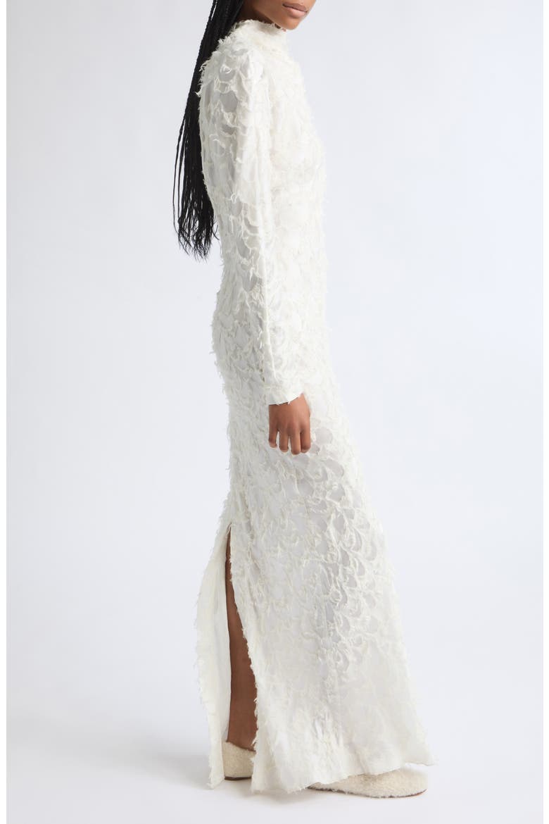 Aberdeen Long Sleeve Silk & Wool Fil Coupé Dress, Alternate, color, IVORY