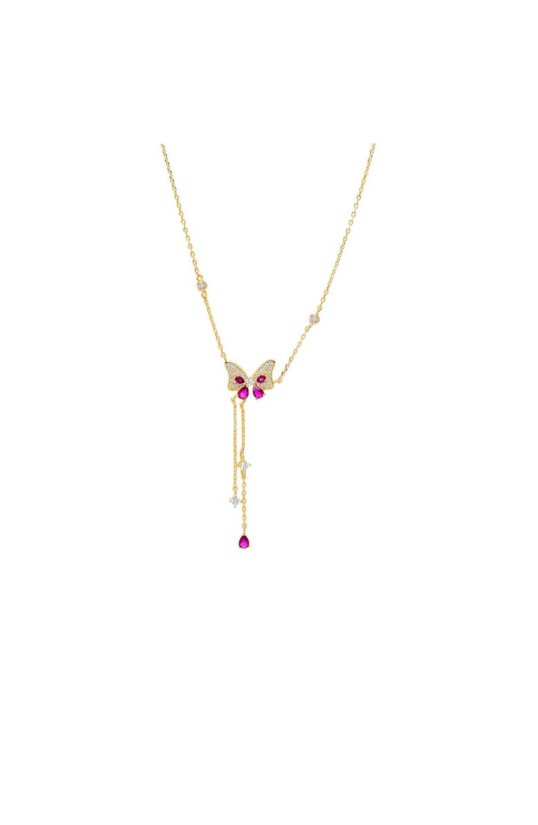 BY ADINA EDEN Colored Pave Butterfly CZ Station Lariat Necklace, Main, color, Sapphire Pink