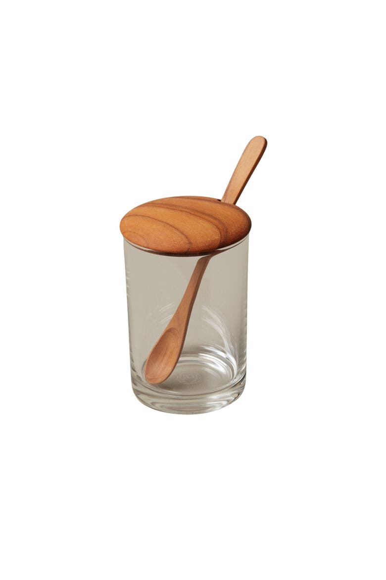 Glass Cellar with Teak Lid & Spoon, Main, color, Brown