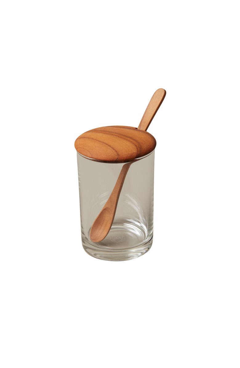 Be Home Glass Cellar with Teak Lid & Spoon, Main, color, Brown