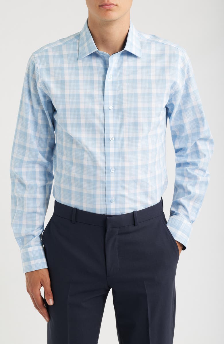Lorenzo Uomo Trim Fit Plaid Check Cotton Dress Shirt, Main, color, Light Blue