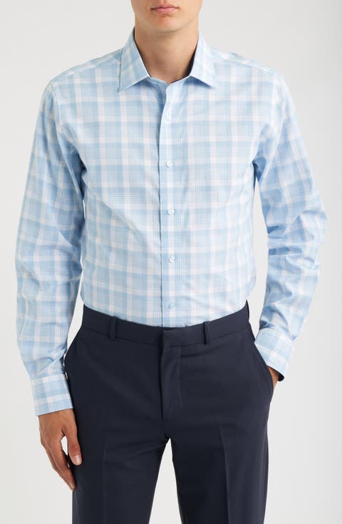 Trim Fit Plaid Check Cotton Dress Shirt (Regular, Big & Tall)