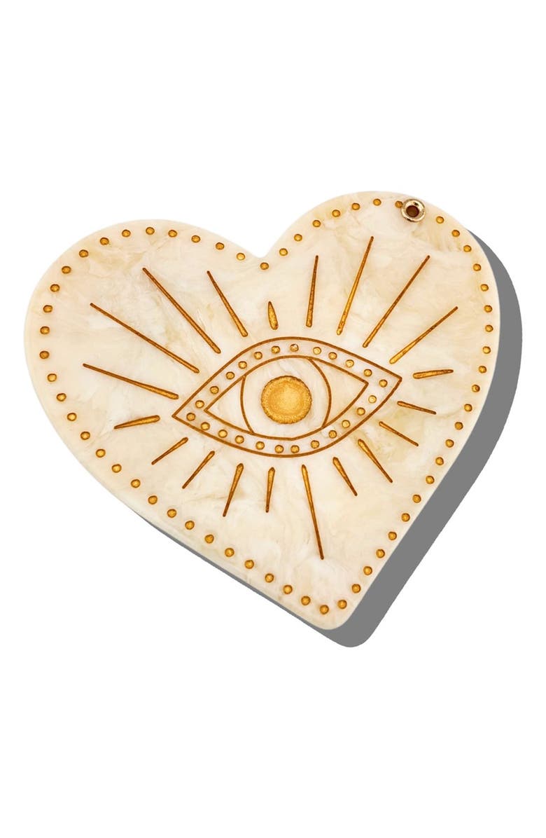 Solar Eclipse Celestial Heart Hand Painted Compact Mirror, Alternate, color, Beige