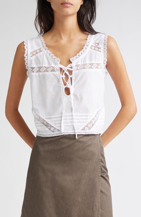 Lyra Lace Inset & Pintuck Cotton Crop Top