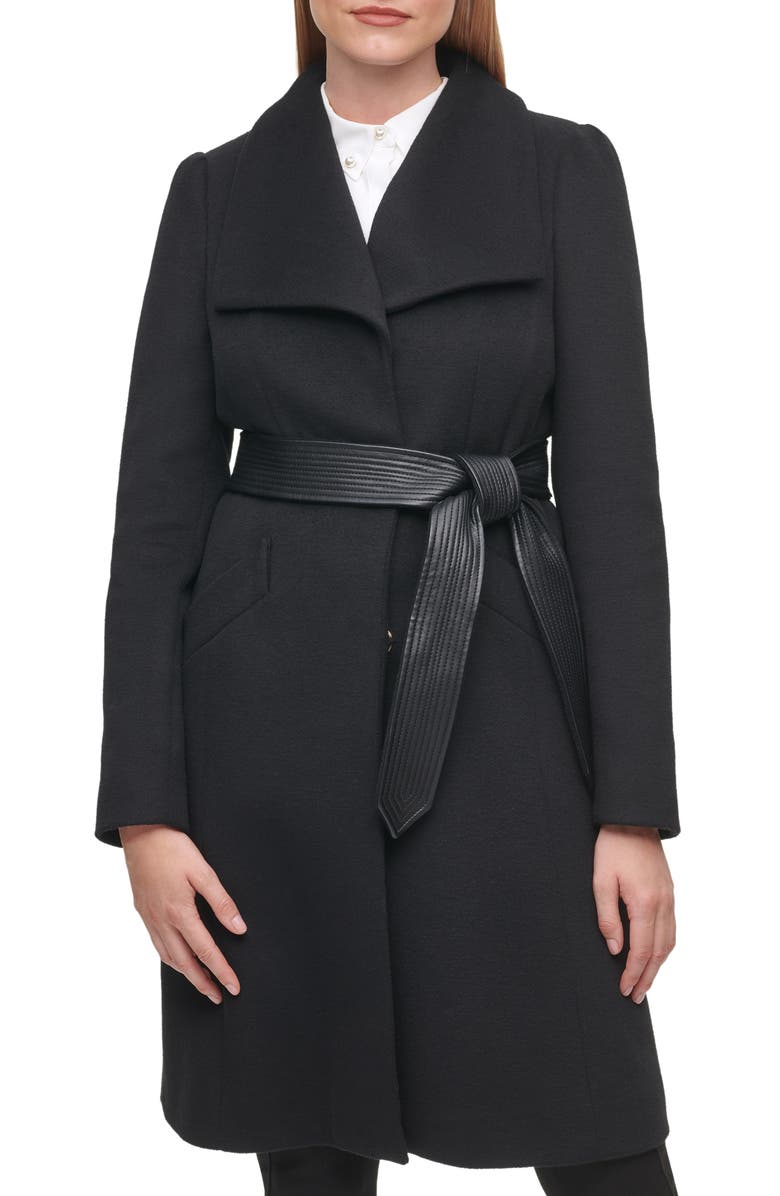 KARL LAGERFELD PARIS Wool Belted Wrap Coat, Main, color,