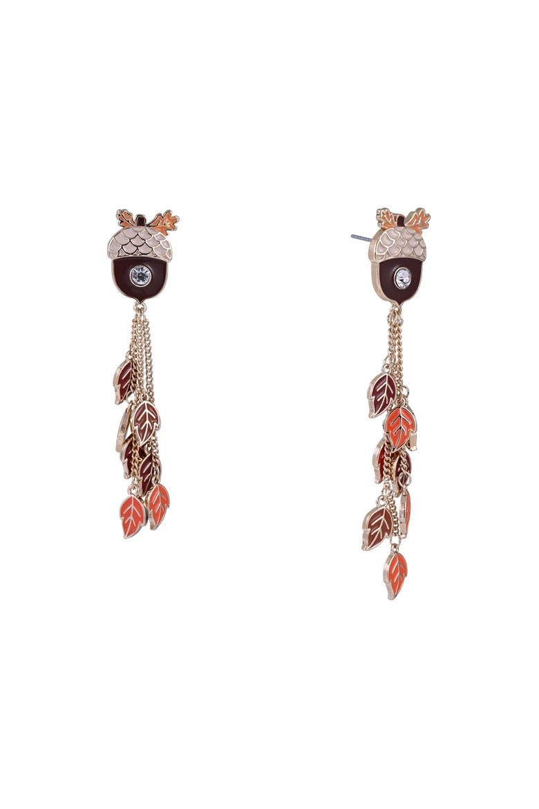 Acorn & Leaf Linear Earrings, Main, color, Orange