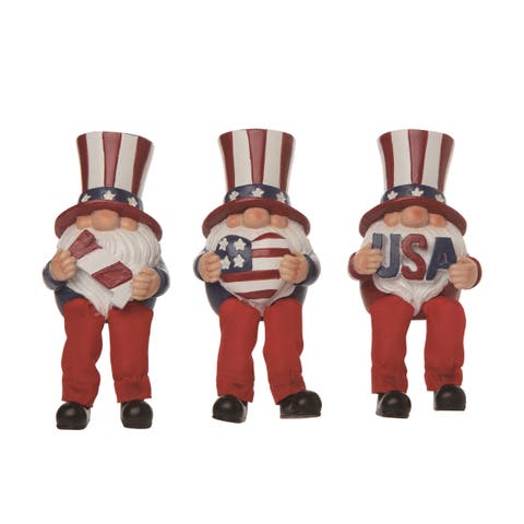 375 Inch Multicolor Patriotic Gnome Shelf Sitters Set of 3 Decorative Figurines for Indoor Tabletop and Mantel