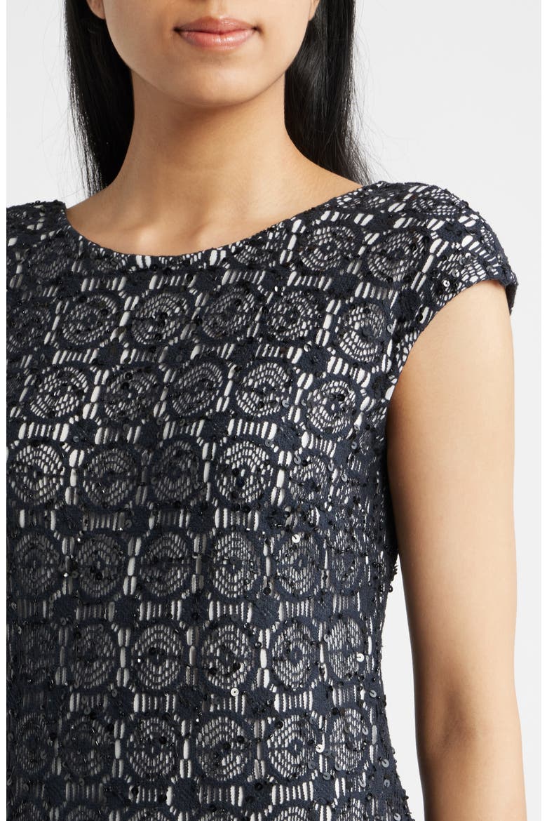 Crochet Bateau Neck A-line Gown, Alternate, color, BLACK 001