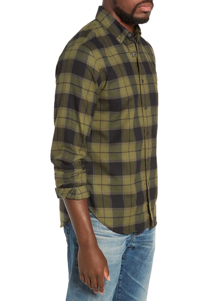 Slim Fit Plaid Flannel Sport Shirt, Alternate, color, OLIVE