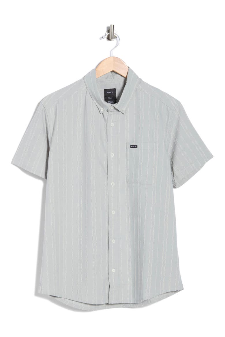 That'll Do Stripe Slim Fit Short Sleeve Button-Down Shirt, Alternate, color, LEAD