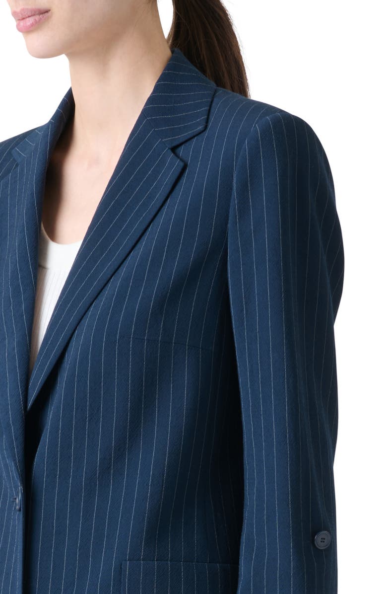 Akris punto Pinstripe Cool Wool Blend Crepe Blazer, Alternate, color, Navy