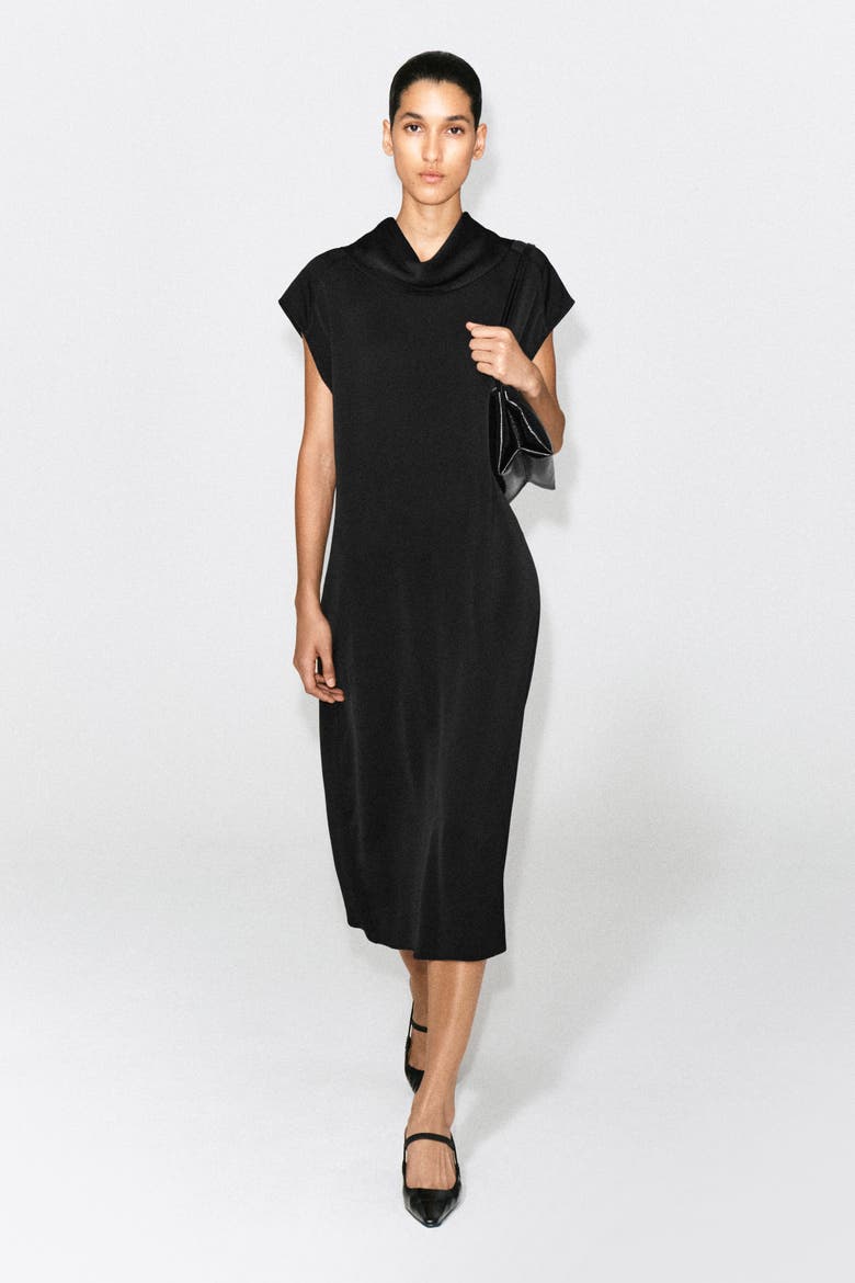 Cowl-neck Crepe Midi Dress, Main, color, BLACK