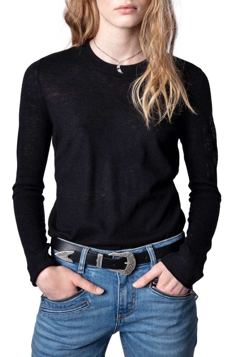 Zadig & Voltaire Miss CP Arrow Embellished Cashmere Sweater, Main, color,