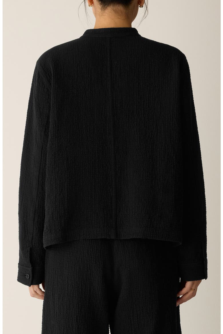 Mandarin Textured Stretch Organic Cotton Shirt Jacket, Alternate, color, BLACK