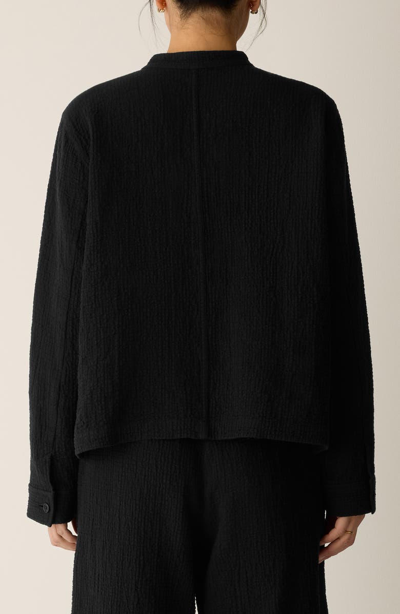 Eileen Fisher Mandarin Textured Stretch Organic Cotton Shirt Jacket, Alternate, color, Black