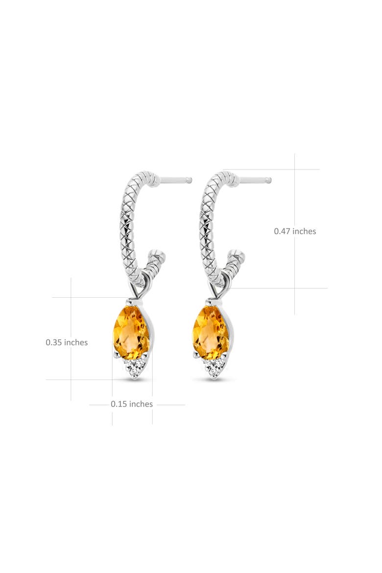 Limone Diamond Hoops | 6 natural diamonds - 2 citrine gemstones | 925 Sterling Silver | Earrings | Hoop | White Rhodium, Alternate, color, White Rhodium