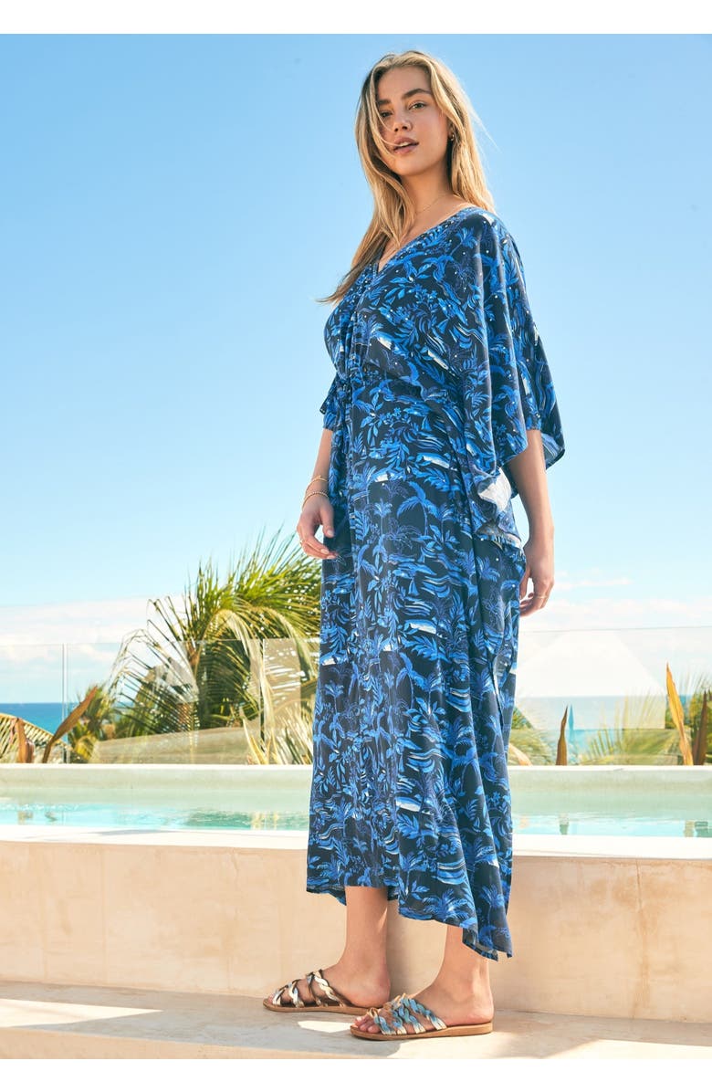 Swim 365 Ruched Caftan Cover Up, Alternate, color, Black