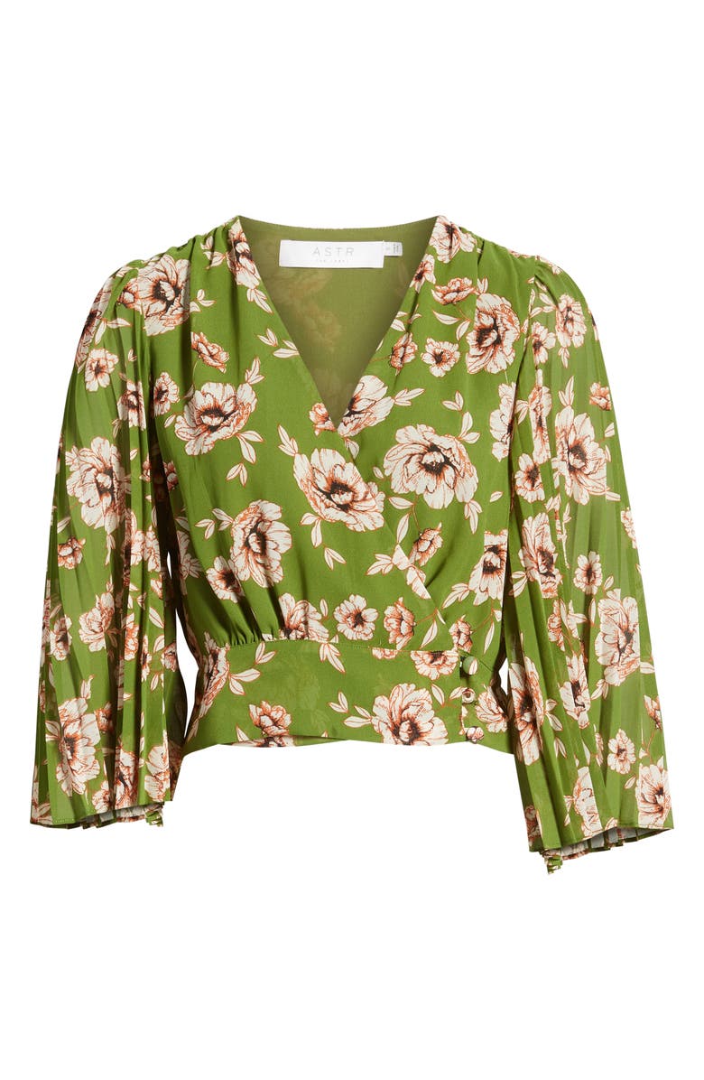 ASTR the Label Floral Pleated Sleeve Wrap Blouse, Alternate, color,