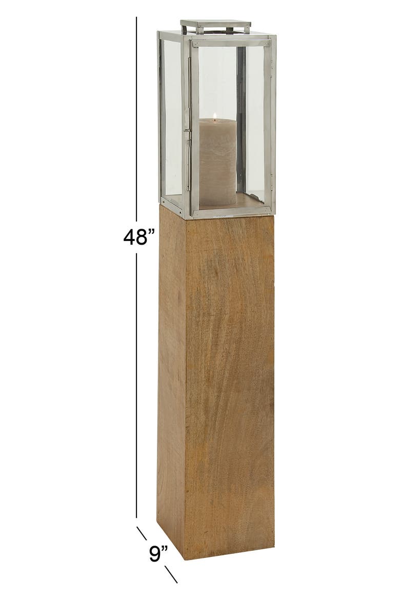 Brown Mango Wood Handmade Pillar Candle Lantern, Alternate, color, BROWN