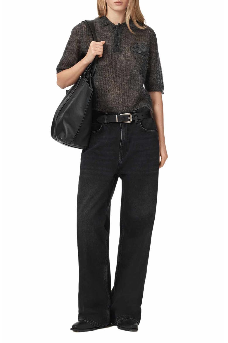 Anabel Mohair & Merino Wool Blend Polo Tee, Alternate, color, GRAPHITE GREY