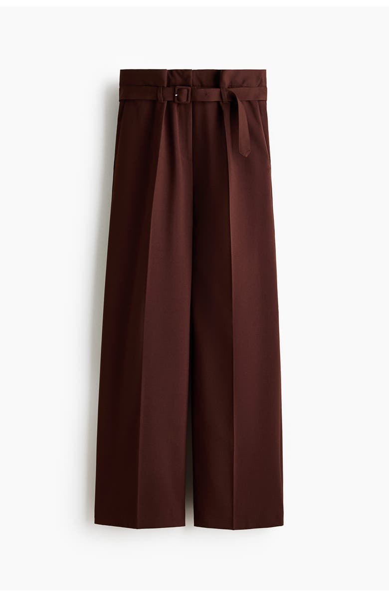 H&M Belted Paper Bag Trousers, Alternate, color, Dark Brown