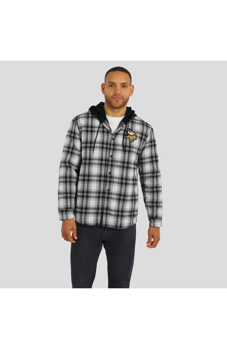 Darius Rucker Collection by Fanatics Men's NFL x Darius Rucker Collection by Fanatics Black Minnesota Vikings Plaid Flannel Quilted Full-Snap Hooded Shacket, Alternate, color, Black