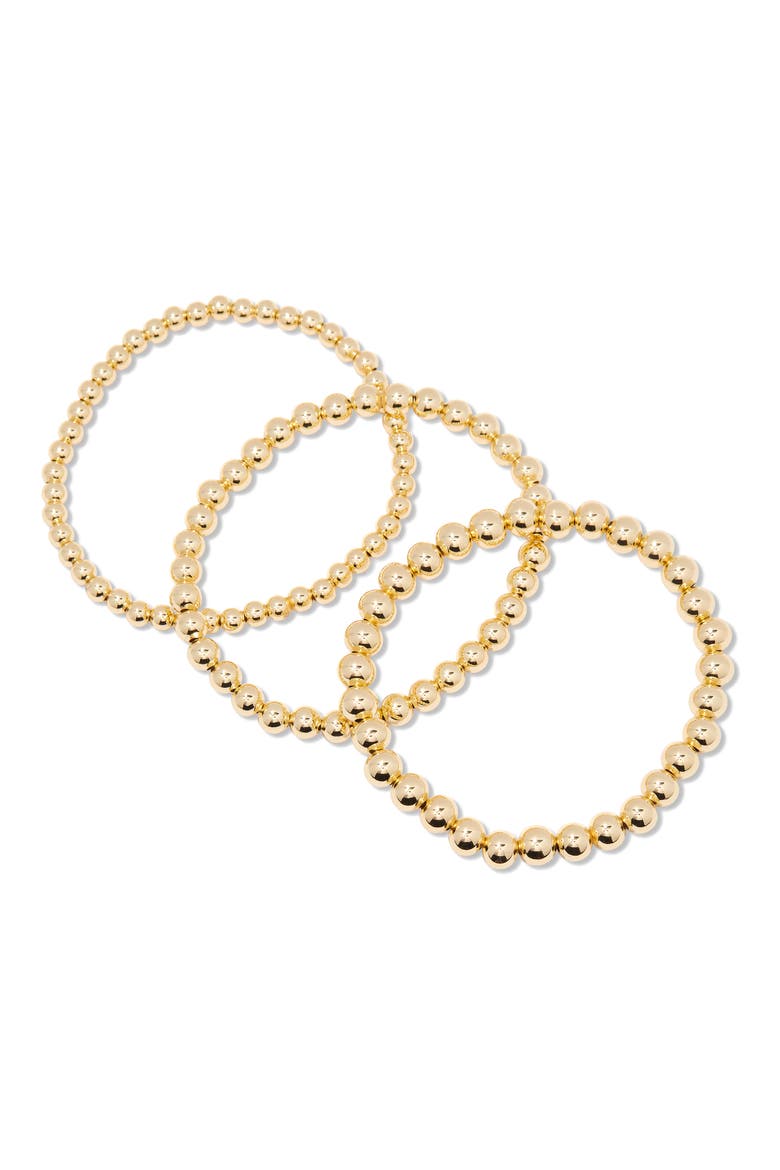 Makenna Set of 3 Beaded Stretch Bracelets, Main, color, GOLD