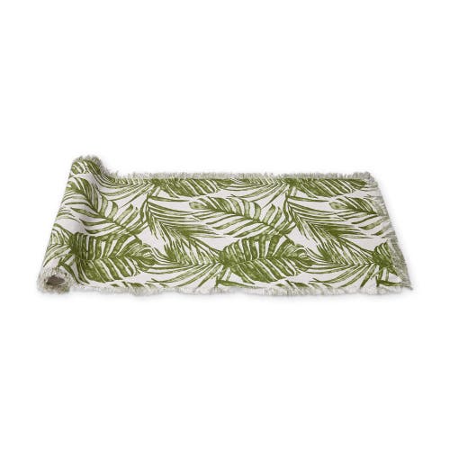 Tag Palm Garden Cotton Table Runner 72" X 18" In Green