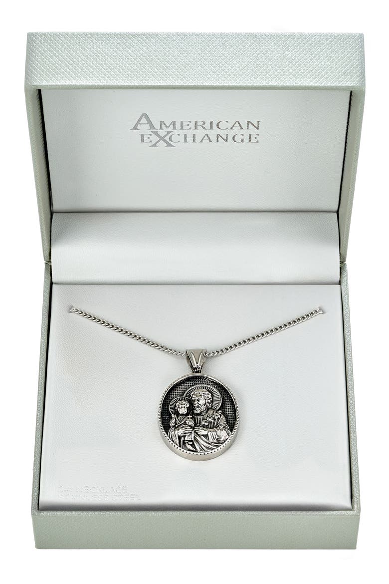 Men's Stainless Steel St. Joseph Pendant Necklace, Main, color, SILVER