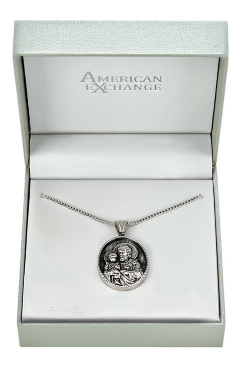 Men's Stainless Steel St. Joseph Pendant Necklace