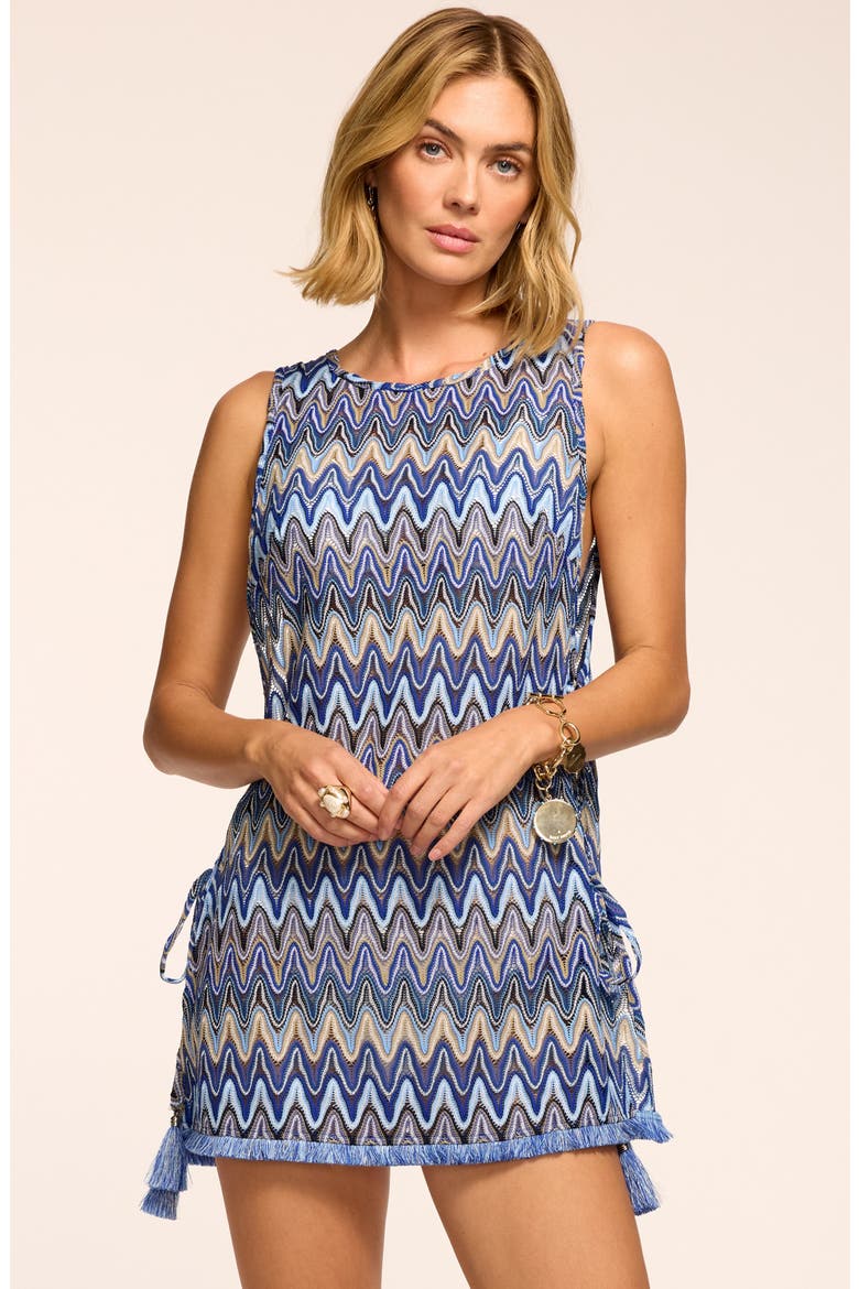 Kimber Metallic Fringe Trim Tie Side Cover-Up Minidress, Alternate, color, OCEAN ZIGZAG