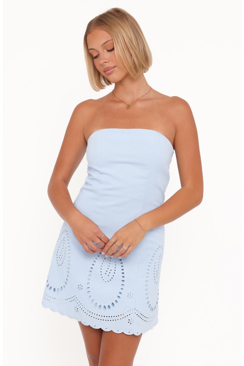 Aston Eyelet Scalloped Hem Strapless Minidress, Alternate, color, BLUE
