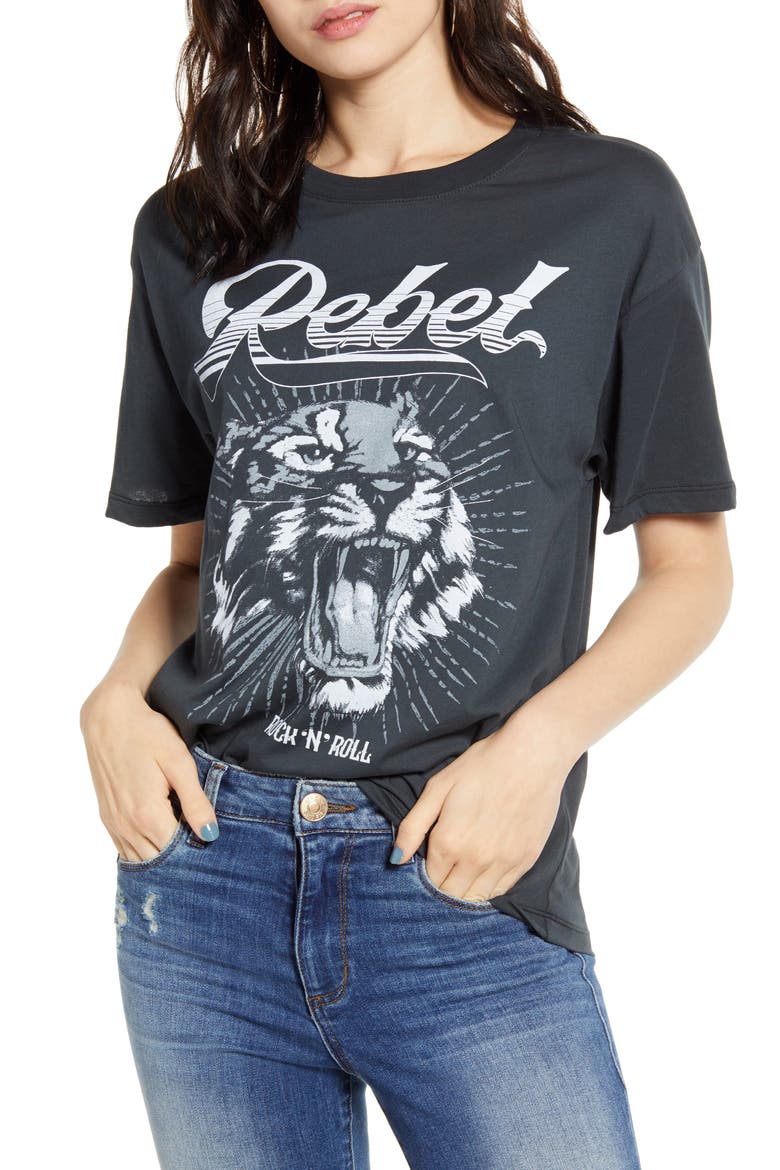 Rebel Tiger Graphic Tee, Main, color, VINTAGE BLACK