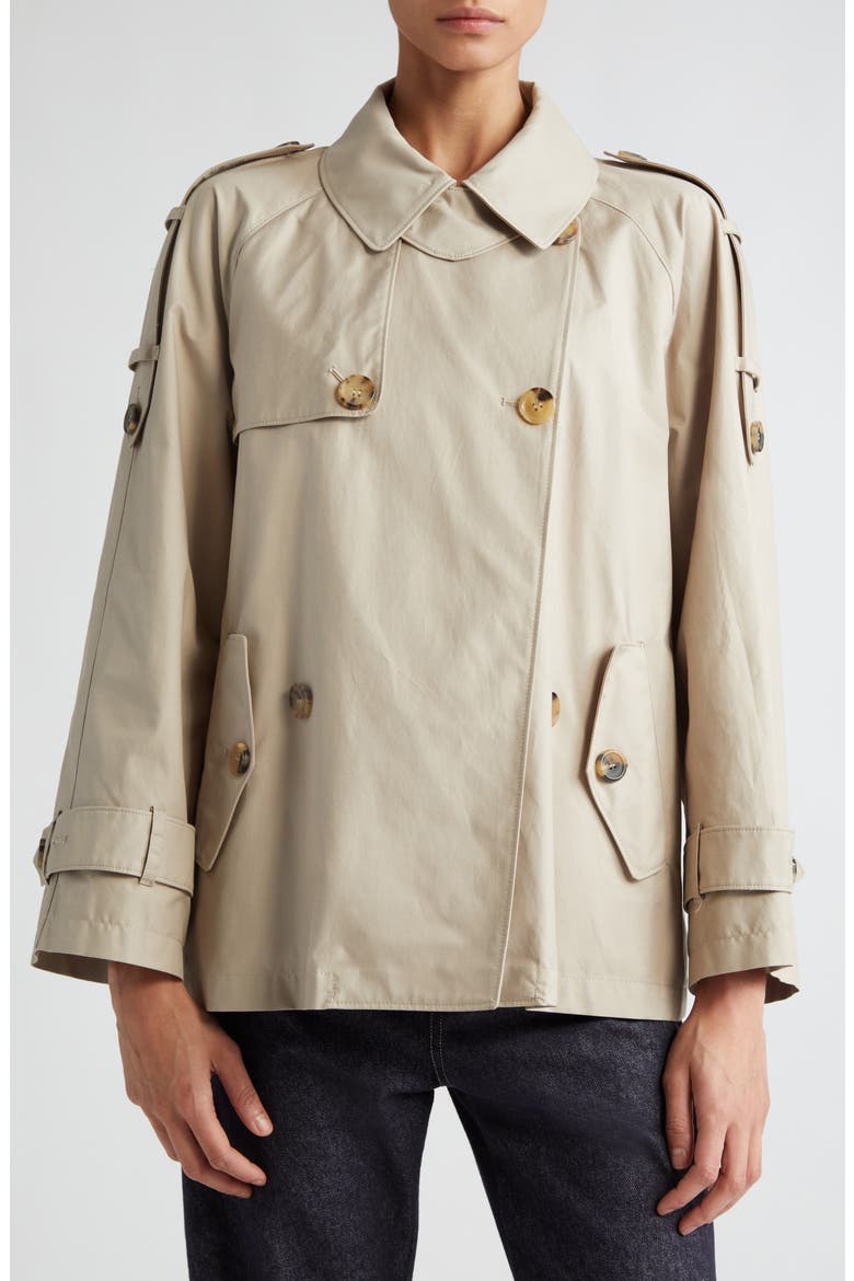 Double Breasted Water Resistant Short Swing Trench Coat, Main, color, BEIGE