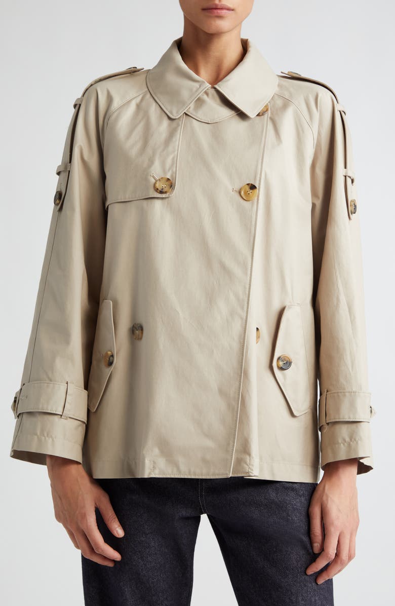 Max Mara Double Breasted Water Resistant Short Swing Trench Coat, Main, color,