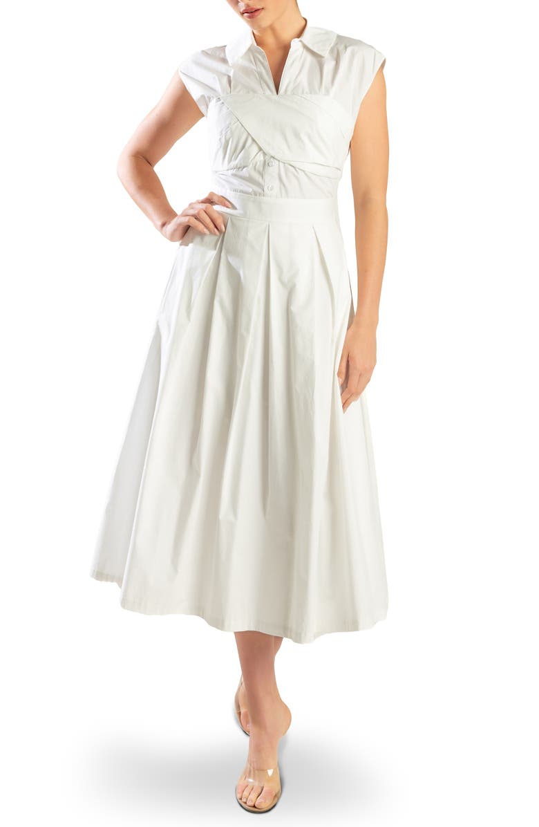 FREEMARKET Cap Sleeve Cotton Fit & Flare Shirtdress, Main, color, Off White