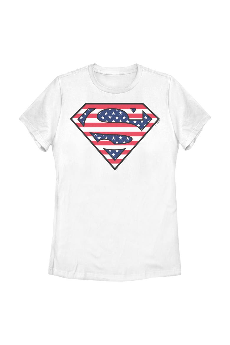 Women's Superman Patriotic Logo  Graphic T-Shirt, Main, color, White